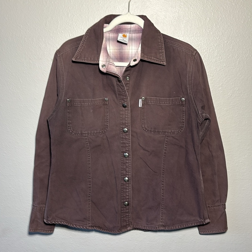 Rare Vintage Carhartt brown canvas flannel lined shirt jacket